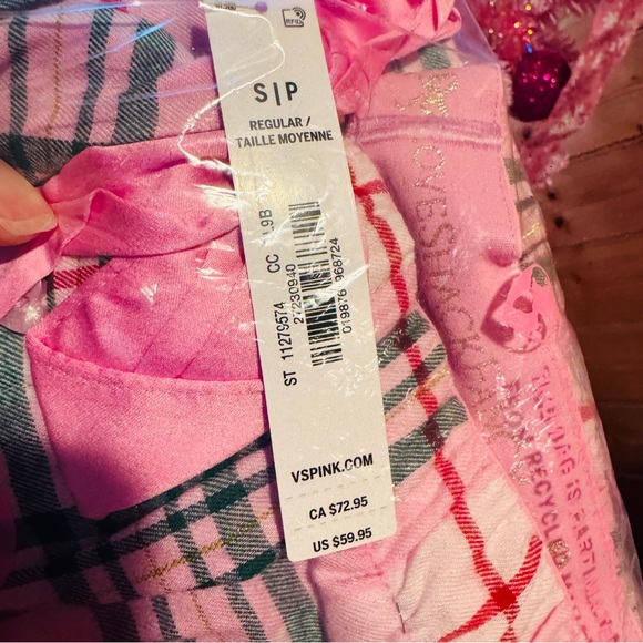 PINKxLoveShackFancy Gray Tee with sequin bow 🎀 and Pink Plaid Pajama Pants - Picture 7 of 9